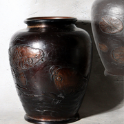 Antique Japanese Takaoka Bronze Vase Hozan Twin Koi Lotus Pond BV774-20