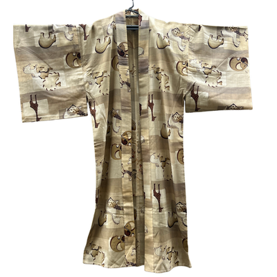 Vintage Japanese Yukata Kimono Animal Pattern Elephants Giraffes2