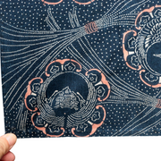 Antique Japanese Indigo Katazome Cotton Fabric Crane Turtle Chrysanthemum8