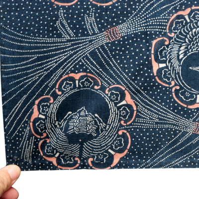 Antique Japanese Indigo Katazome Cotton Fabric Crane Turtle Chrysanthemum8