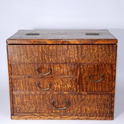 Japanese Wooden Sewing box Haribako Tansu Chest Accessory case WBX269