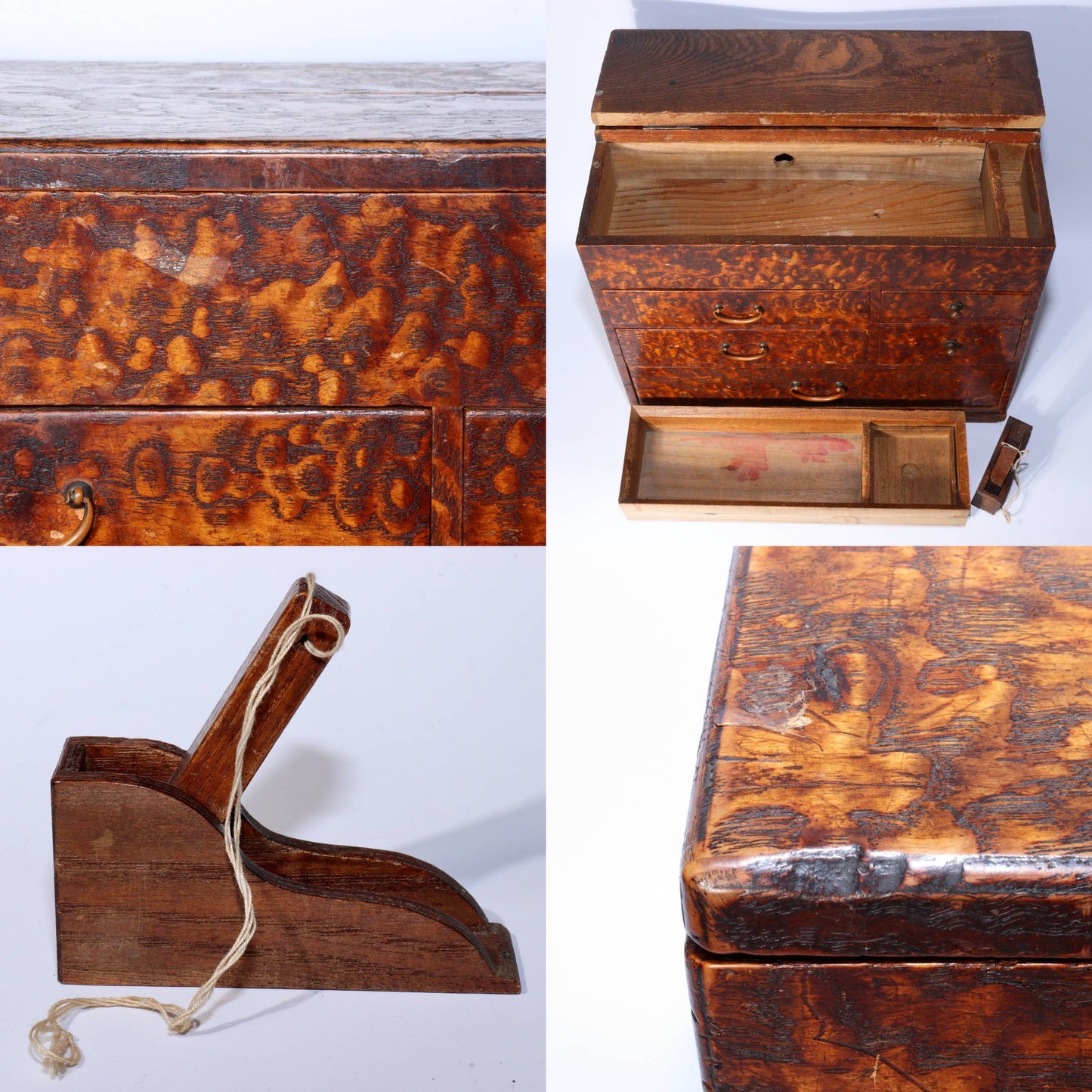 Japanese Vintage Wooden Drawer Sewing Box Tansu Chest Haribako WBX287