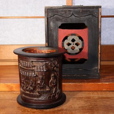 Chinese wooden Brush pot Calligraphy tools signed Tube w / box WO267