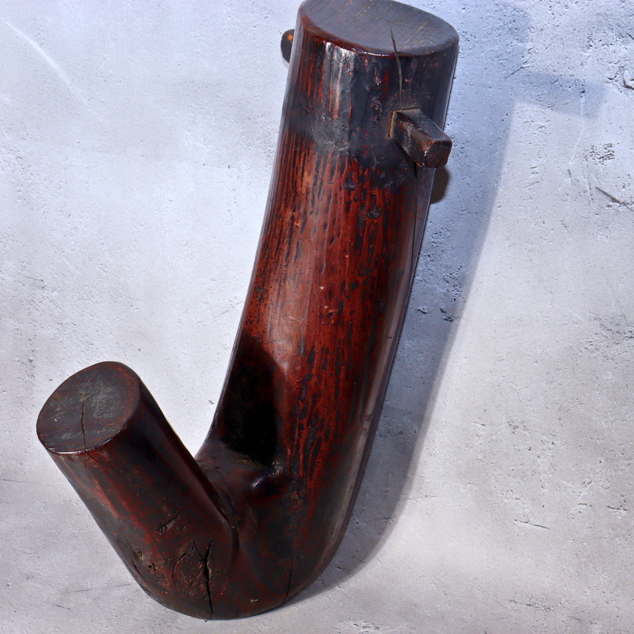 Authentic Antique Japanese Irori Hearth Hook Ebisu Style Solid Wood Jizai-kagi