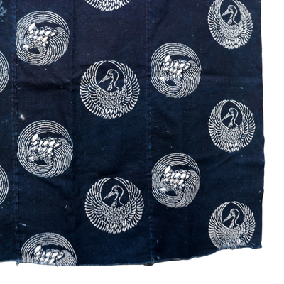 Meiji Period Japanese Indigo Katazome Cotton Fabric Crane Turtle BRKW1789