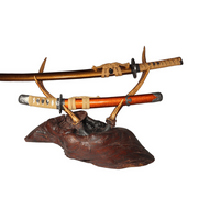 Japanese Deer Antler Sword Stand Katana Kake Stag Horn Natural Wood Burl 47cm14