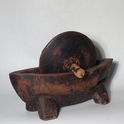 Japanese Antique wooden Medicine Grinder Yagen druggist's mortar Phytotherapy