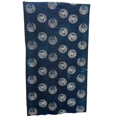 Meiji Period Japanese Indigo Katazome Cotton Fabric Crane Turtle BRKW1781