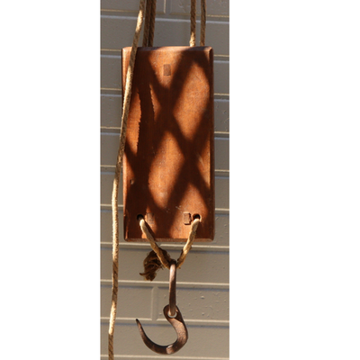 Antique Japanese Wooden Pulley Block Tackle Rope Iron Hook Rustic WO53818