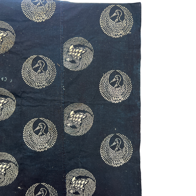 Meiji Period Japanese Indigo Katazome Cotton Fabric Crane Turtle BRKW17813