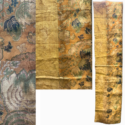 Antique 19th 20th C. Japanese Kinran Brocade Buddhist Textile Temple Banner Boro0