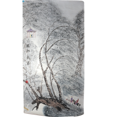 1993 Chinese Unmounted Ink Painting Makuri Snow Scene Willow Horse Riders0