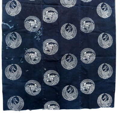 Meiji Period Japanese Indigo Katazome Cotton Fabric Crane Turtle BRKW1787