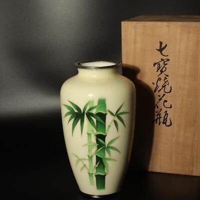 Japanese shippou Cloisonne vase Bamboo design w / box PV187