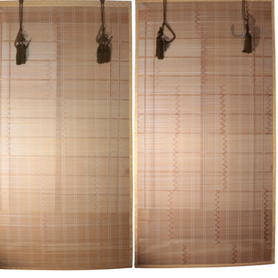 Japanese Vintage Woven Bamboo Ozashiki Sudare Misu Blinds Set of 2 VG4230