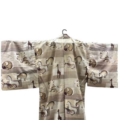 Vintage Japanese Yukata Kimono Animal Pattern Elephants Giraffes4