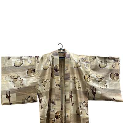 Vintage Japanese Yukata Kimono Animal Pattern Elephants Giraffes17