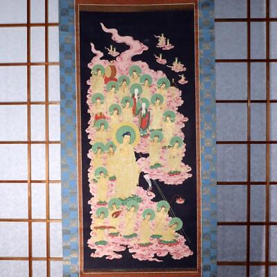 Japanese Kakejiku Nyorai Raigō-zu Hanging scroll Amitabha Buddha art ASO334