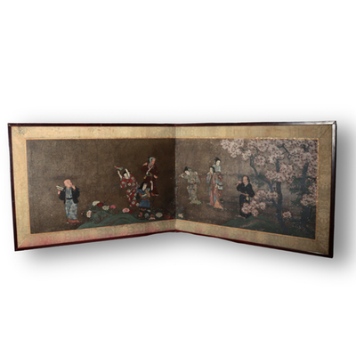 Vintage Japanese Byobu 2 Panel Room Divider Painted Figures Floral18