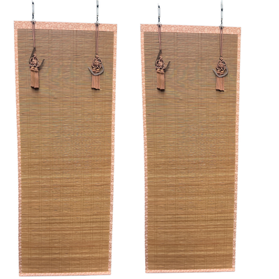 Vintage Japanese Bamboo Sudare Blinds Set of 2 Fabric Border Tassels VG4260