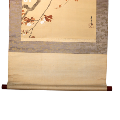 Japanese Scroll Painting Crow Cherry Blossom Full Moon Kato Eishu Silk Box ASO4310