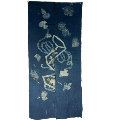 Antique Japanese Kofu Indigo Tsutsugaki Fabric Kaioke Shell Motif 145cm1
