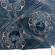 Antique Japanese Indigo Katazome Cotton Fabric Crane Turtle Chrysanthemum7