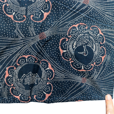 Antique Japanese Indigo Katazome Cotton Fabric Crane Turtle Chrysanthemum7