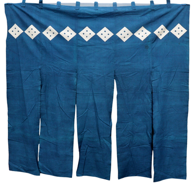 Antique Japanese Indigo Dyed Noren Curtain Large Yotsume Crest BRKW1751