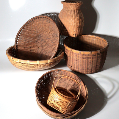 Vintage Japanese Folk Craft Bamboo Woven Basket Collection Set of 8 WO6390