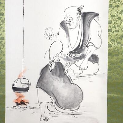 Japanese Kakejiku Emakimono Charming Hanging Scroll Elderly Couple Enjoying ASOA