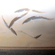 Japanese Silk Hanging Scroll Painting Ayu Sweetfish Seiko Tanoguchi Tomobako6