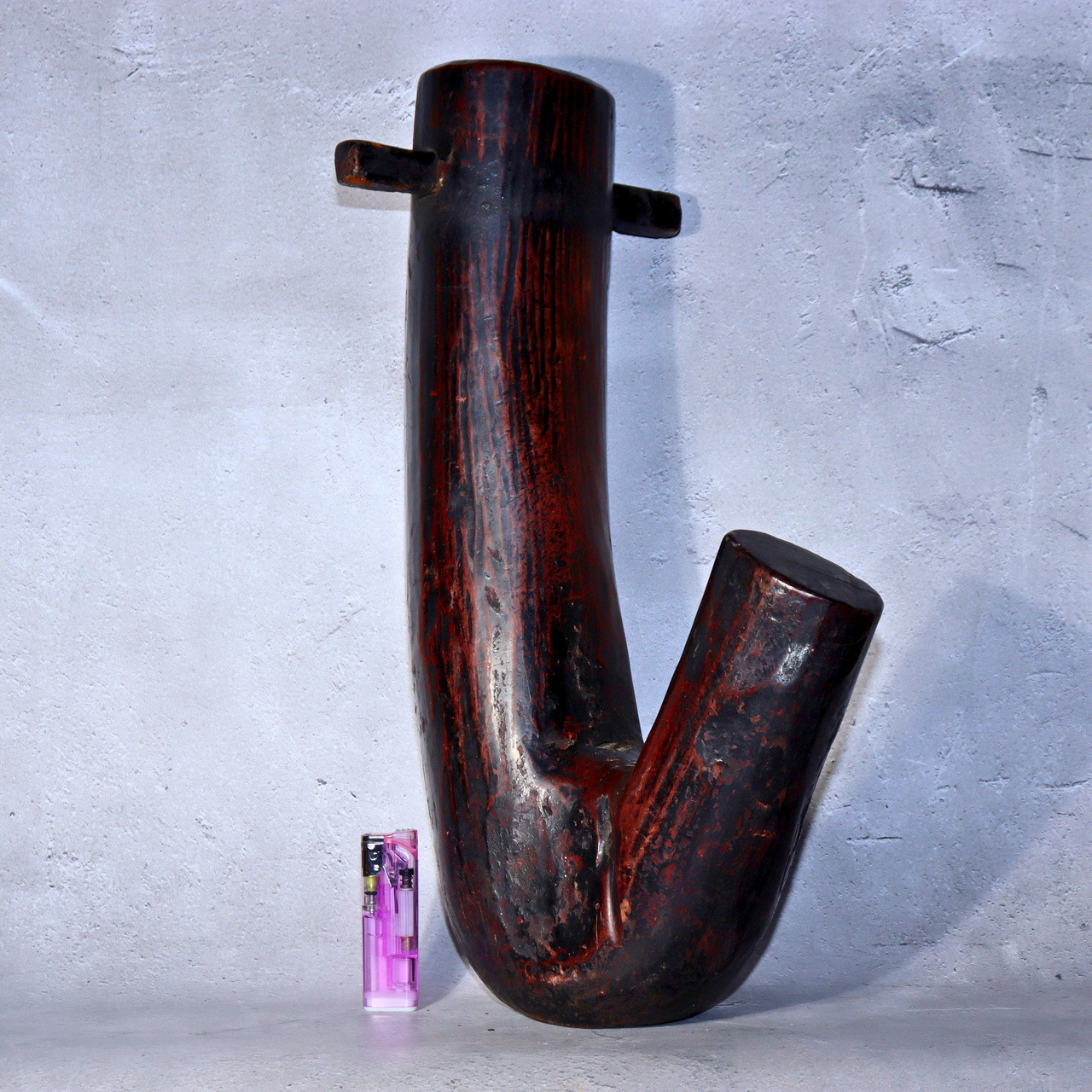 Authentic Antique Japanese Irori Hearth Hook Ebisu Style Solid Wood Jizai-kagi