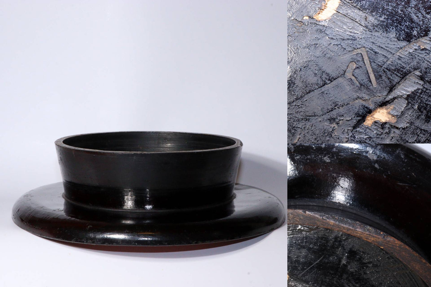 Antique Aizu Lacquerware Red Pedestal Tray Meiji Era Japanese Kurinuki WO396 -1