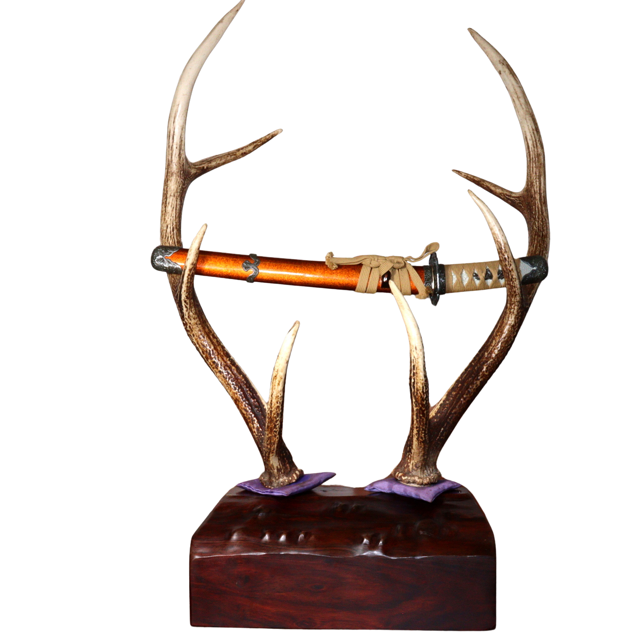 Japanese Samurai Katana Stand with Real Deer Antlers – Sturdy Keyaki Base SWR352