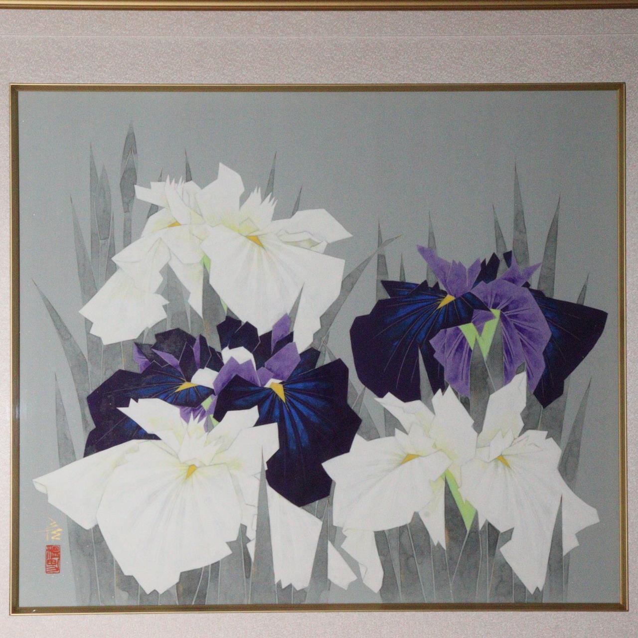 Japanese painting Art Atsuo Nakatani woodblock print Iris ASO337