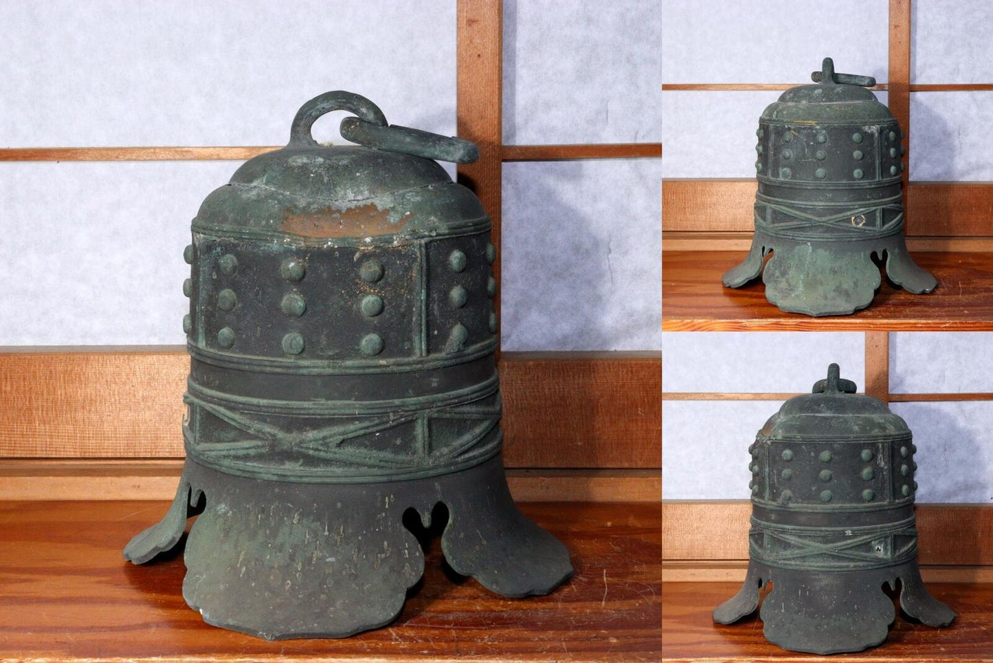 Japanese Antique Bronze Pair Hanging bell Temple Buddhist BOS816