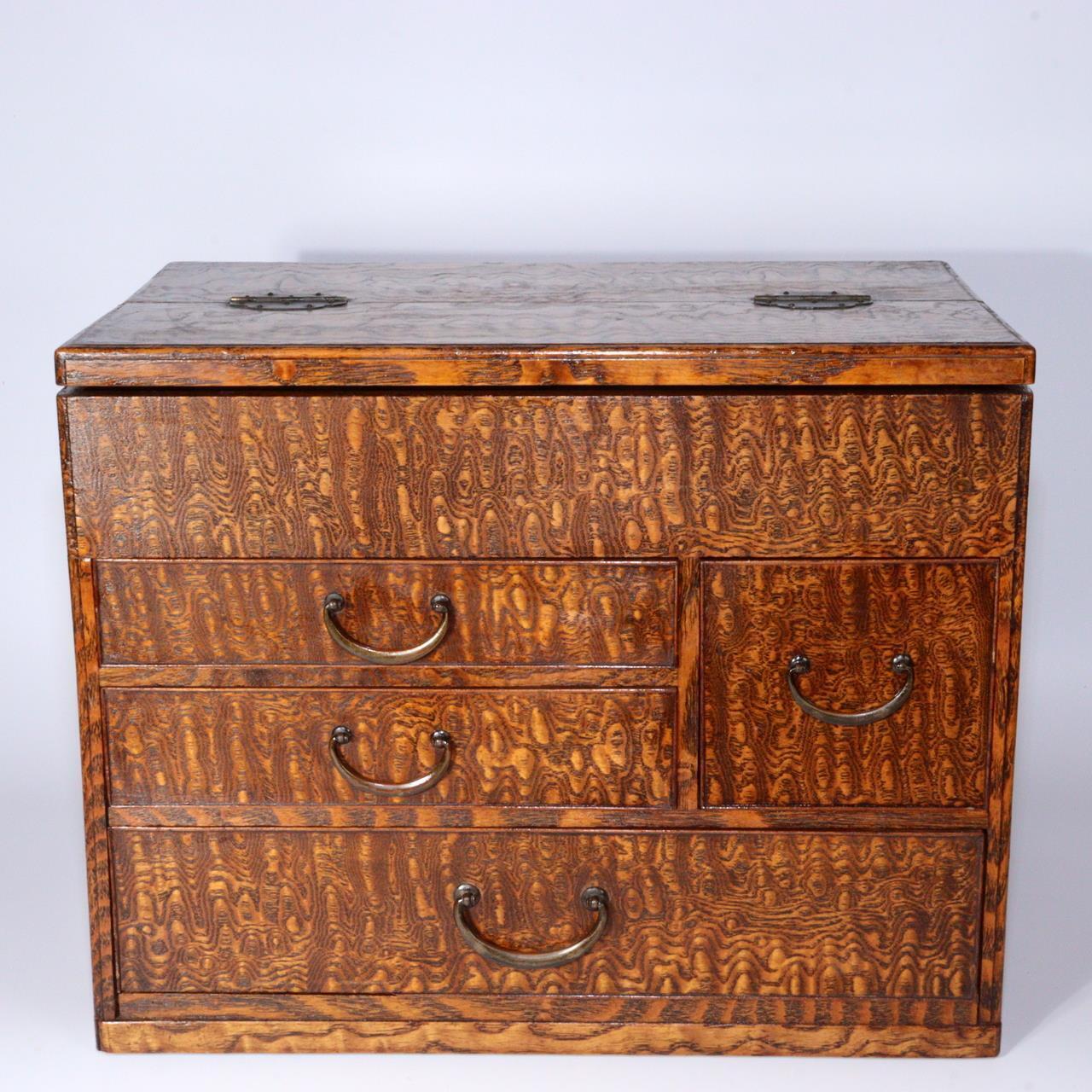 Japanese Wooden Sewing box Haribako Tansu Chest Accessory case WBX269