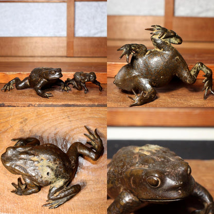 Antique Bronze Frog Gama sennin Nagoshi Family Ornament Japanese Toko-oki BOS819