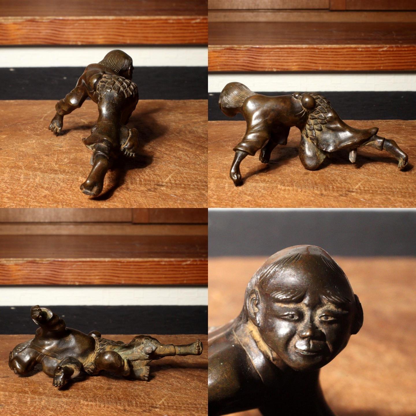 Antique Bronze Frog Gama sennin Nagoshi Family Ornament Japanese Toko-oki BOS819