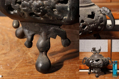 Japanese Bronze Incense Burner censer Lion design BOS622