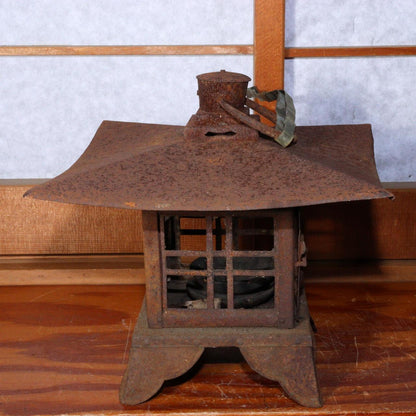 Iron temple Hanging Buddhism Antique Japanese House Shaped Lantern Rustic Charm