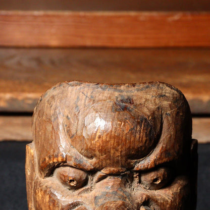 Antique wooden Tengu Mask Netsuke signed Noh Mask Japanese NW260