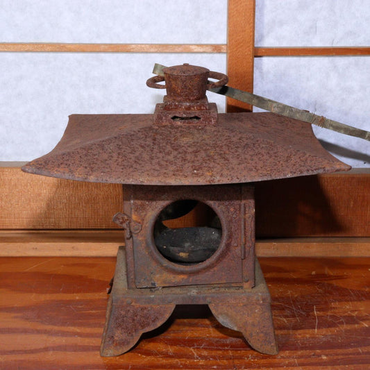 Iron temple Hanging Buddhism Antique Japanese House Shaped Lantern Rustic Charm