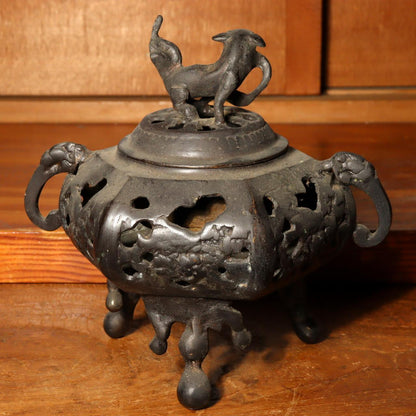 Japanese Bronze Incense Burner censer Lion design BOS622