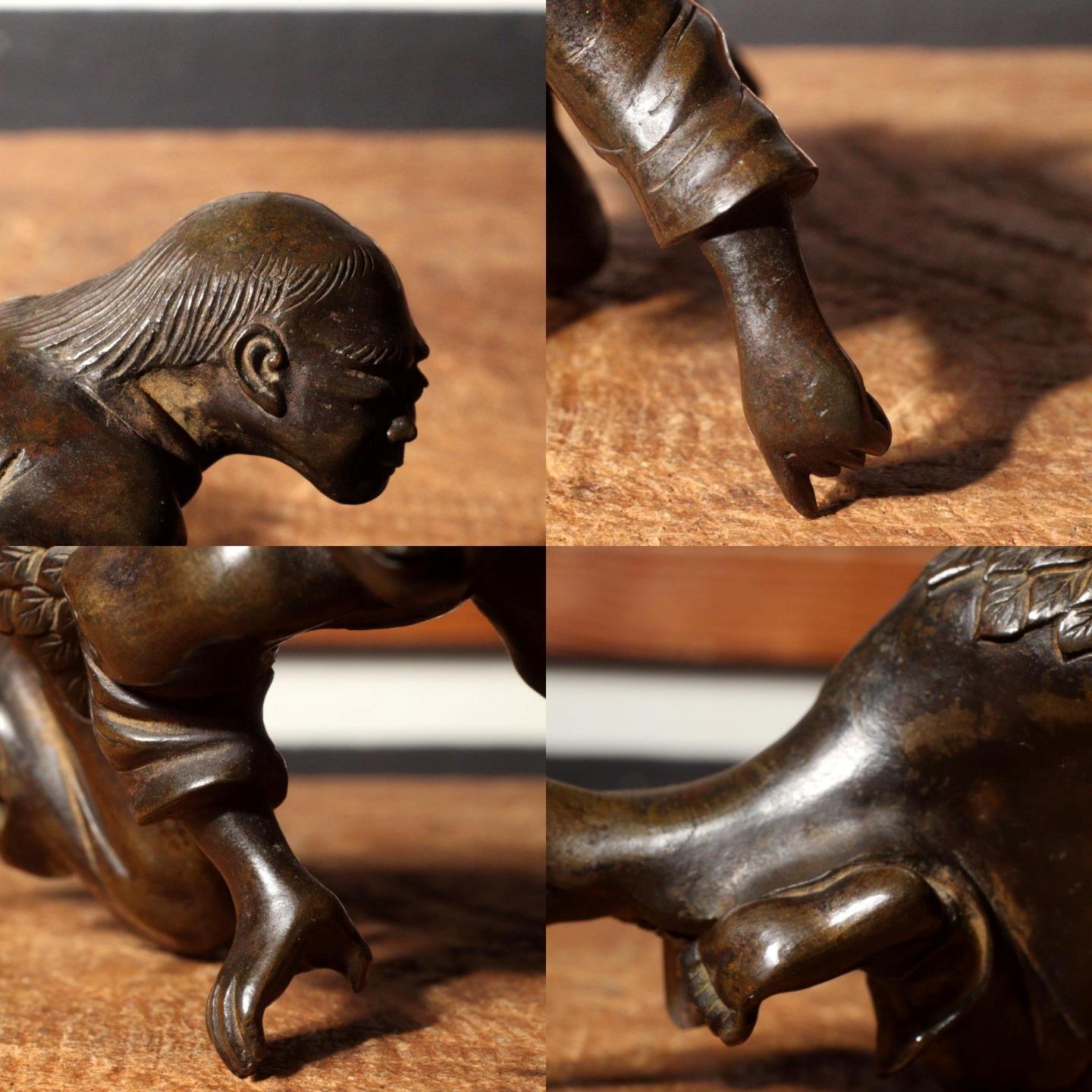 Antique Bronze Frog Gama sennin Nagoshi Family Ornament Japanese Toko-oki BOS819