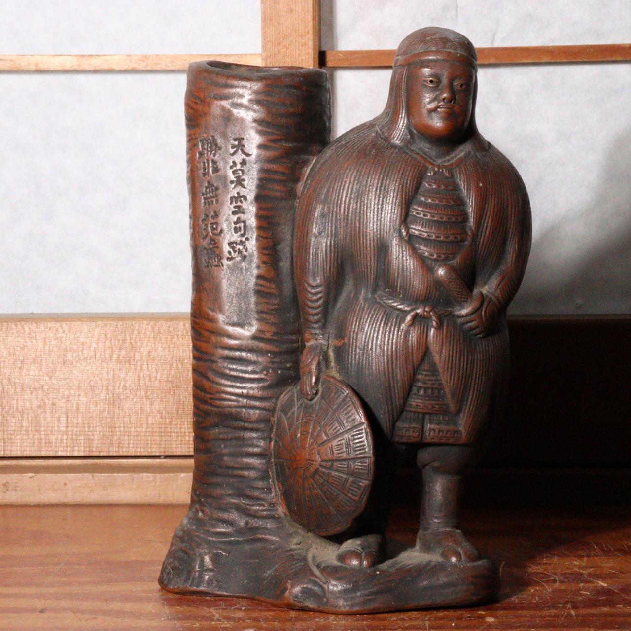 Japanese Bizen ware pottery ceramic Statue vase ornament signed w / box BW74