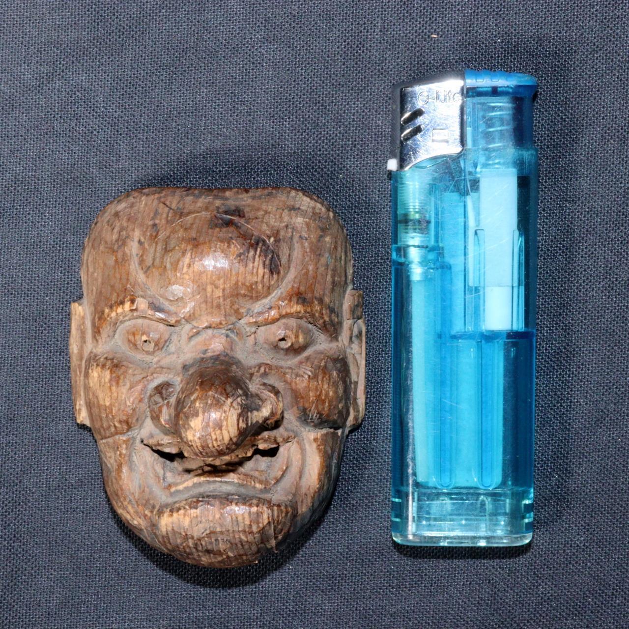 Antique wooden Tengu Mask Netsuke signed Noh Mask Japanese NW260