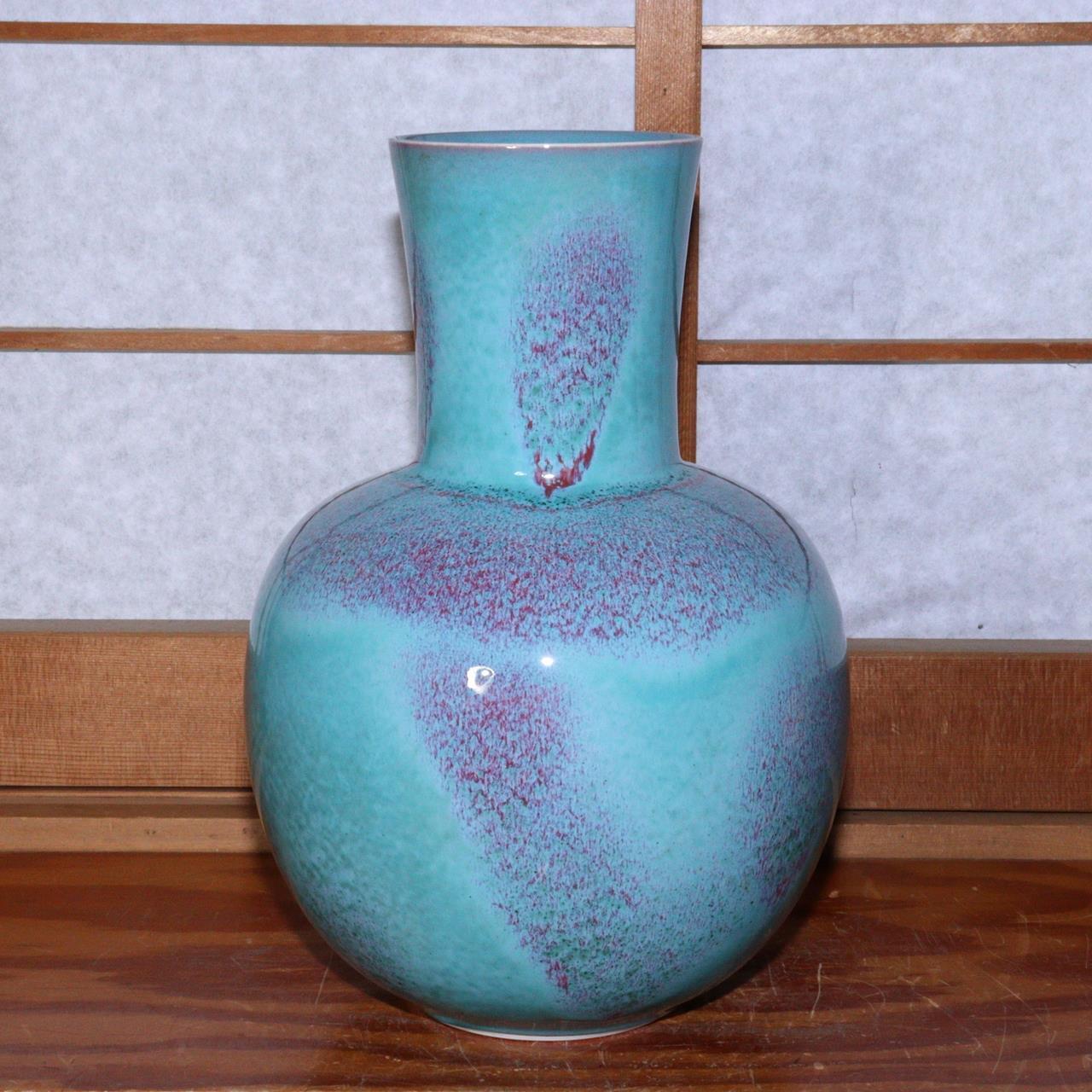 Hitoshi Nakajima Japanese jade glaze vase signed porcelain ceramic w box PV218