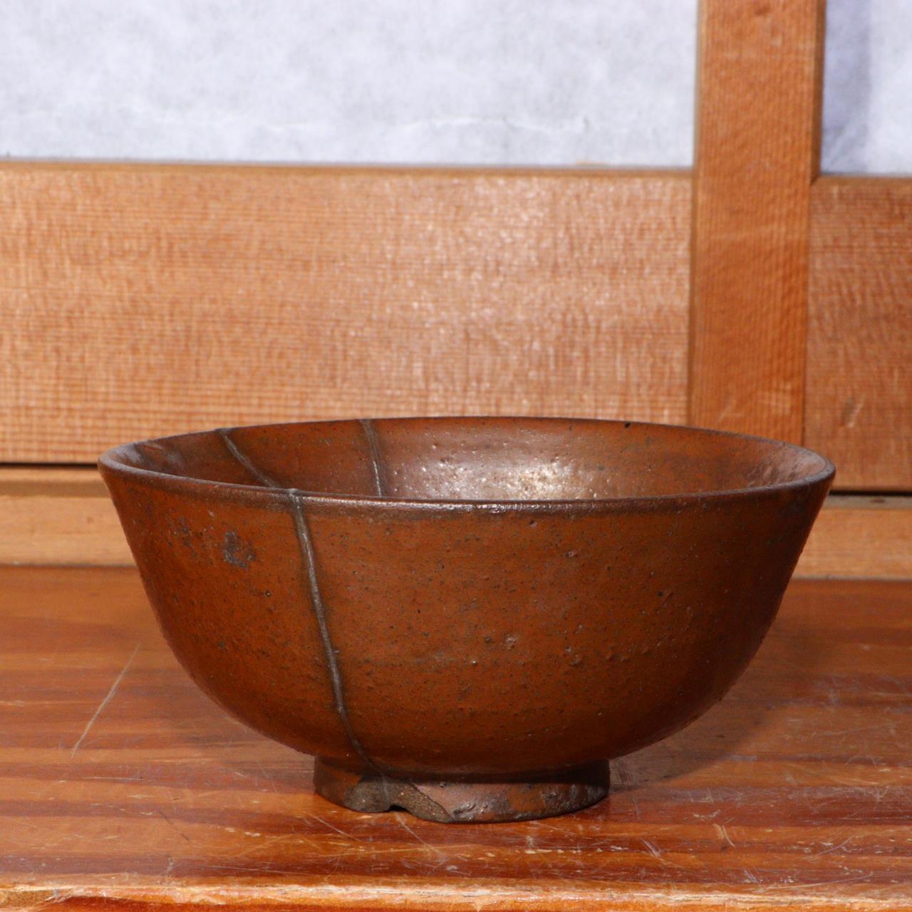 Japanese Antique Karatsu ware Tea Bowl Pottery Takatori persimmon-glazed PCP199